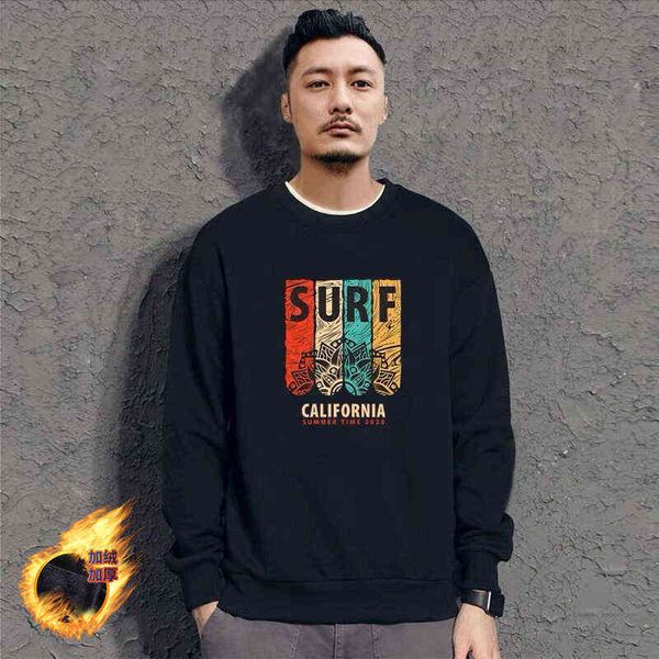 

2021 autumn and winter new national fashion sweater men's loose pullover round neck coat ins fashion plush long sleeve h1206, Black