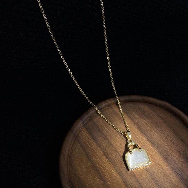 

pendant necklaces trendy design bag shape chain necklace for women creativity jewelry bling zircon girl gift ins, Silver