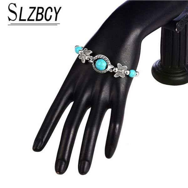 

charm bracelets bohemian natural stone cracked beads bracelet for women fashion metal butterfly animal wedding party jewelry, Golden;silver