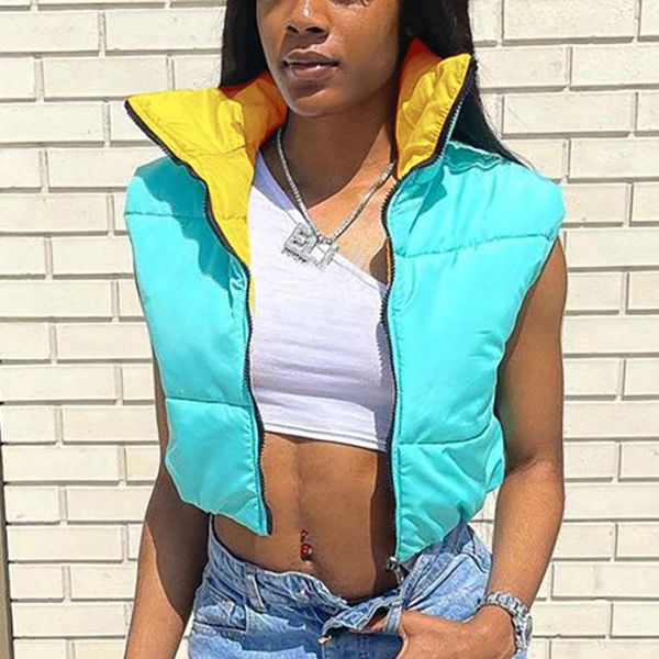 

women's vests short parkas jackets for women high street wear casual warm winter outwear double-sided cotton vest coat, Black;white