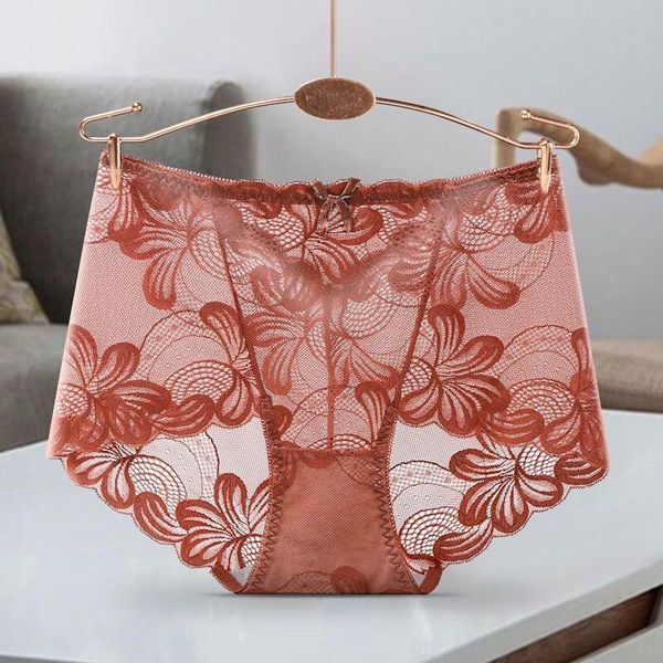 

women's panties lace underwear mid waist summer breathable plus size lingerie female solid color briefs, Black;pink