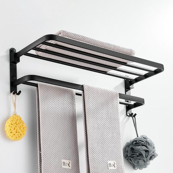 

towel racks rack punch-shower holder bathroom accessories folding wall organizer hook hanger matte black aluminum storage shelf