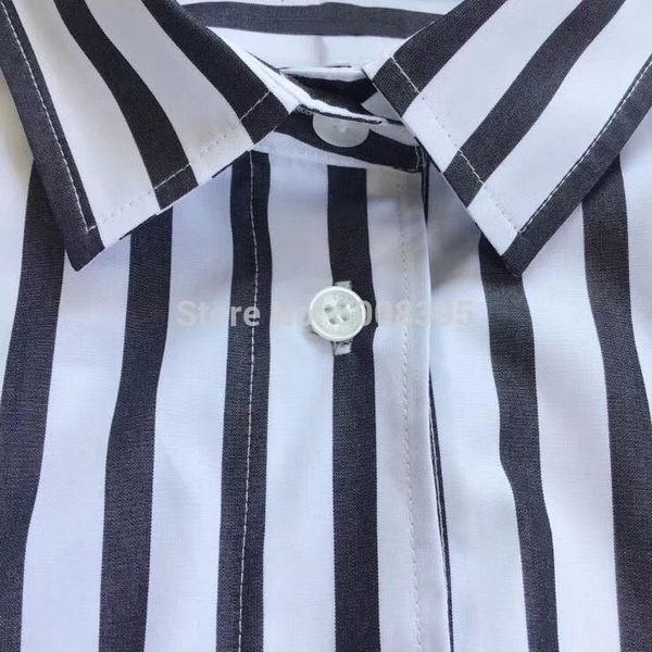 

women's blouses & shirts [elfstyle] - 2021ss black white striped cotton long sleeves buttoned cuffs slit sides blouse woma