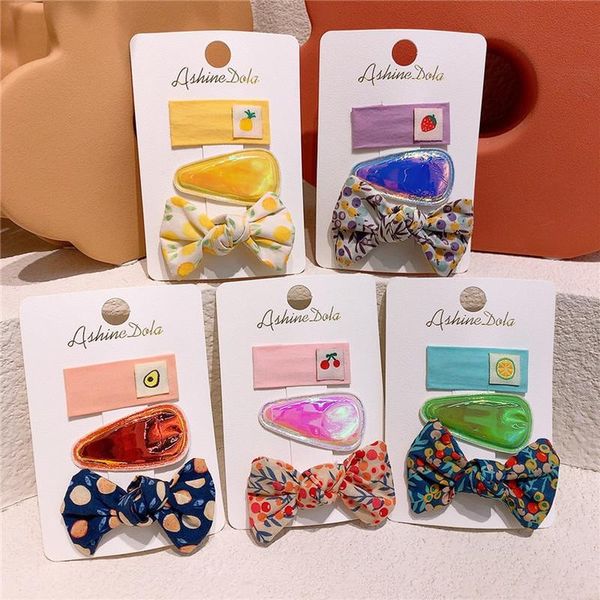 

hair accessories 3 pcs korean cute baby children's fruit strawberry bb clip fashion sweet girl printed fabric bow hairpins, Slivery;white