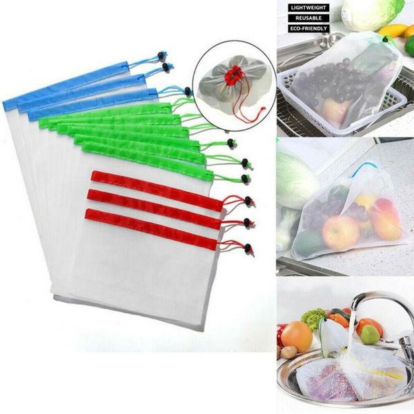 

set reusable produce bags black rope mesh vegetable fruit toys storage pouch