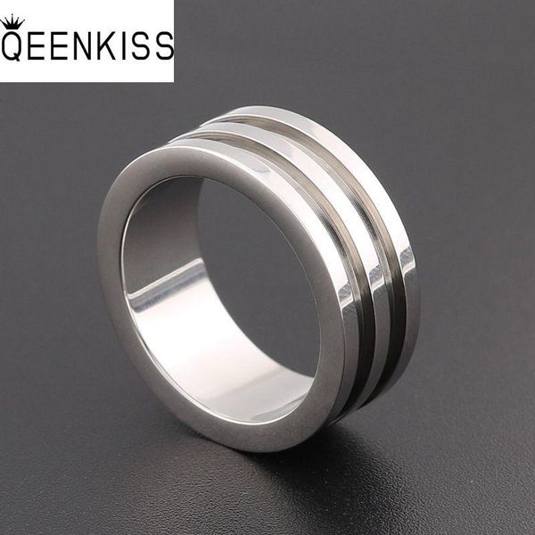 

cluster rings qeenkiss rg840 2021 fine jewelry wholesale fashion lovers coupe birthday wedding gift wide titanium stainless steel ring 1pc, Golden;silver