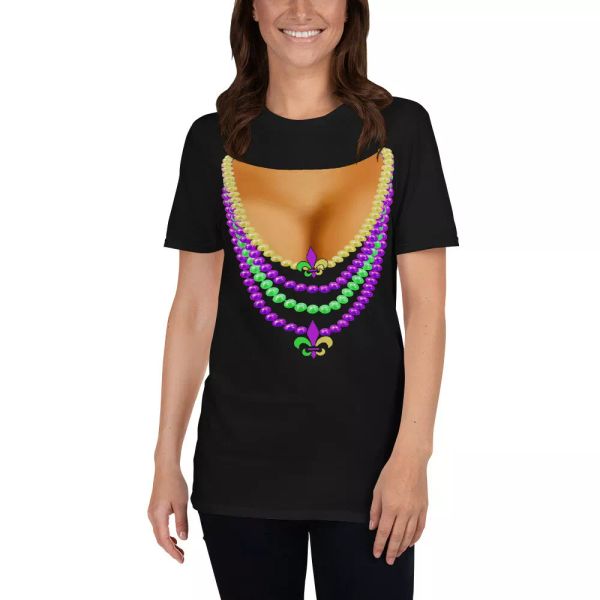 

mardi gras boobs with beads funny mardi gras parade boobs girl women t-shirt, White;black