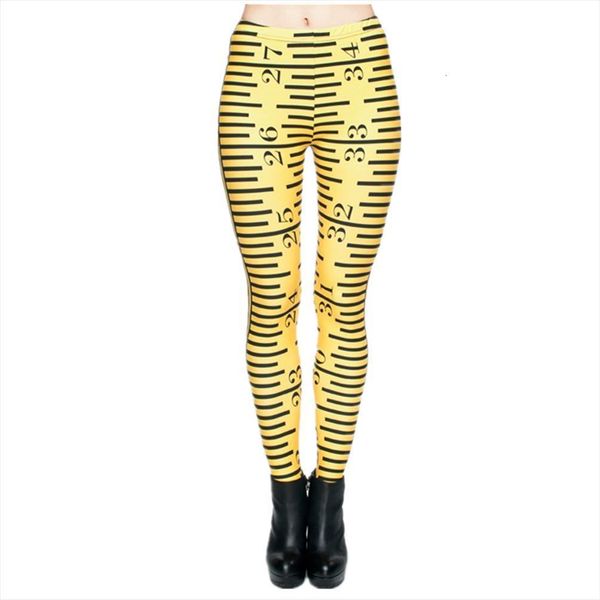 

3d print yellow ruler women legging plaid shiny jeggings leggins tayt fitness calzas soft legins girls, Black