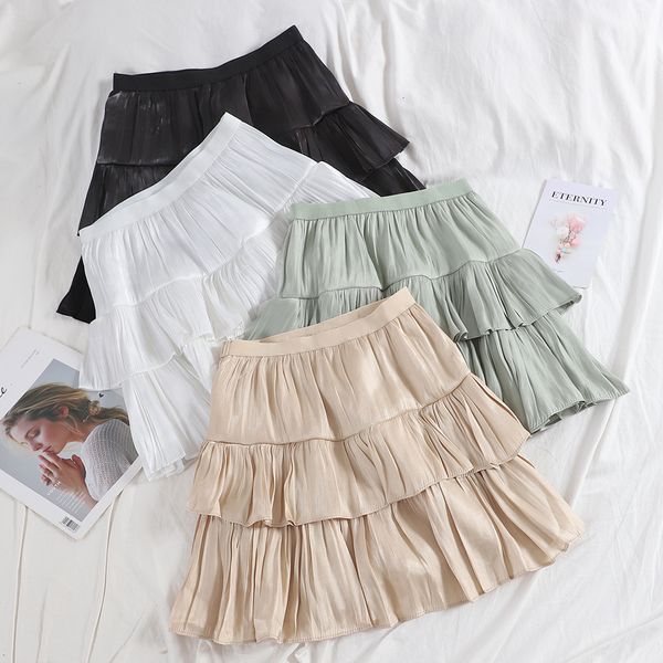 

skirts summer silk metallic short skorts skirts female super cute layered cakee light & cool mini tiered skirt mint green ivory, Black