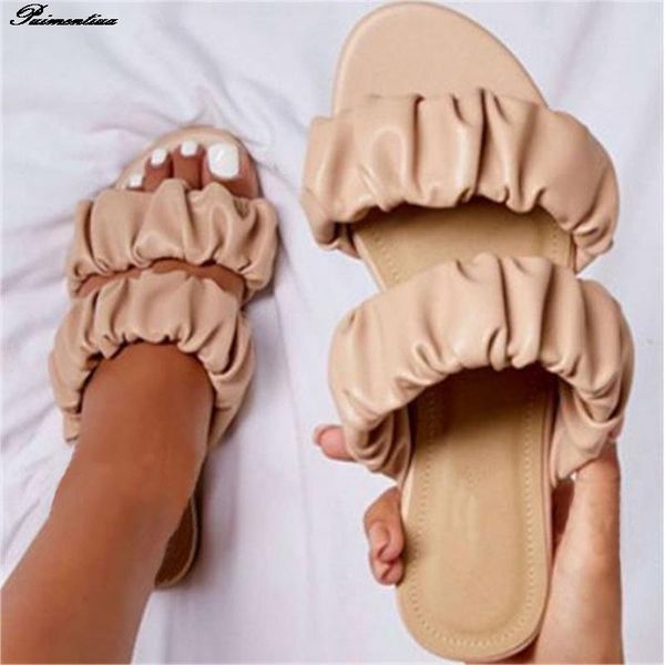 

women slippers fashion ladies pu leather flip flops female flat heel anti slip beach footwear pointed toe woman shoes, Black