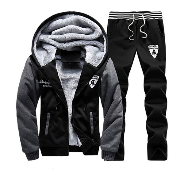 

men's tracksuits casaco de inverno masculino com capuz casaco treino quente jaqueta esportiva cordÃ£o camisolas duas peÃ§as plus size rou, Gray