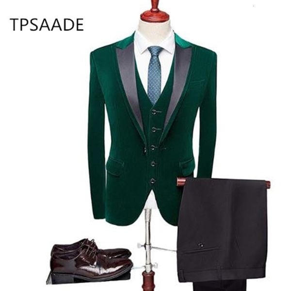 

men's suits & blazers the latest custom brand of green velvet suit groom slim fit tux groom's ball dance pants vest jacket dp0e, White;black