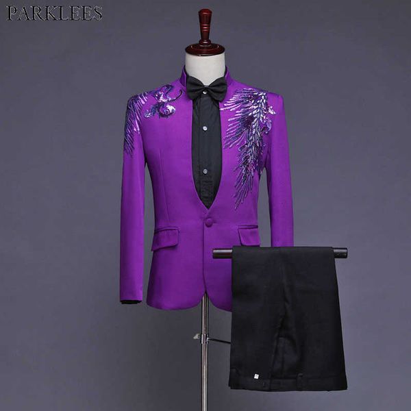 Purple Diamond Design Stand Holving 3 шт белый смокинг костюм мужская вечеринка свадебные мужские костюмы с брюками стадии певица костюм homme x0909