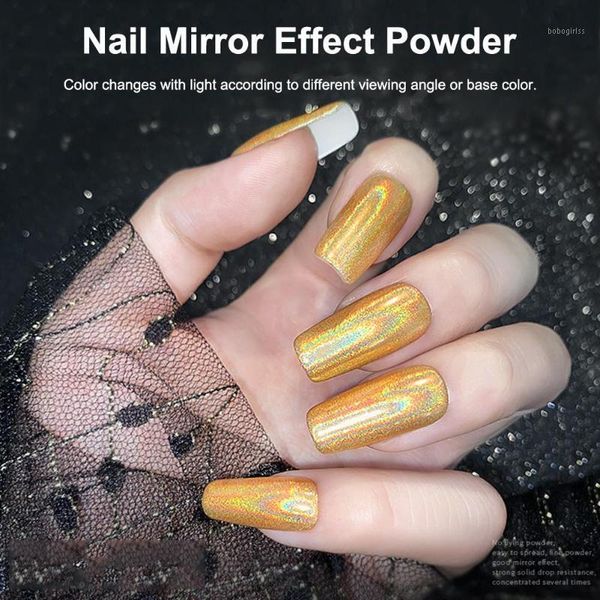 

holographic nail powder set glitter shimmer chrome pigment dust laser galactic effect dip for art decoration1, Silver;gold