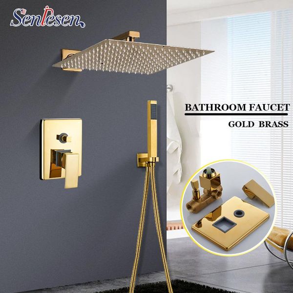 

senlesen rainfall shower head golden sprayer 2/3 ways mixer faucet /w hand wall mount rose bathroom sets