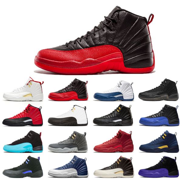 

with box 12s basketball shoes 12 for man black purple bulls dark grey flu game french blue winterized wings utility university gold michigan