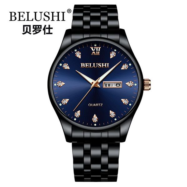 

wristwatches belushi mens watch business stainless steel waterproof quartz date week (can english) hour diamond classic watches, Slivery;brown