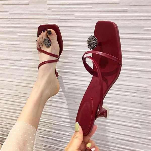 

teahoo summer luxurious rhinestones women sandals fashion square head fine heel casual shoes thong toe party lady sho, Black