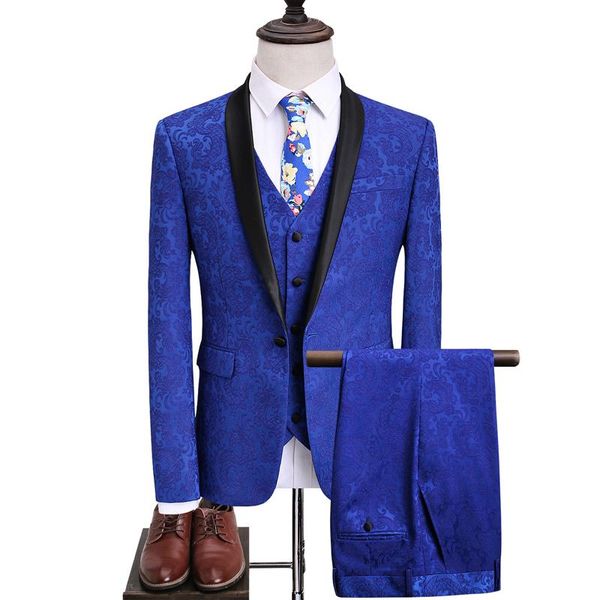 

men's suits & blazers men suit tuxedo custom made wedding for tailored blue flower mens with vest pants costume homme mariage, White;black