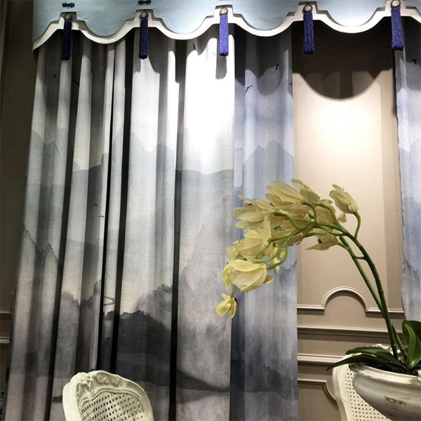 

ink painting cotton linen curtain living room bedroom custom flying tulle for kitchen window and small & drapes