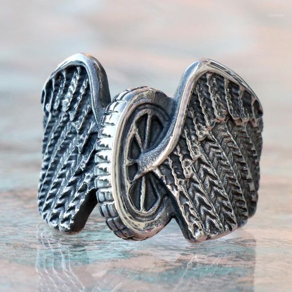 

cluster rings style cool wheel ring punk stainless steel biker men fashion jewelry drop store gift for friend, Golden;silver