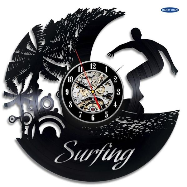 

wall clocks surfing art clock gift room modern home record vintage decoration duvar saati