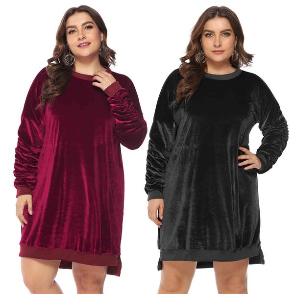 

size big women's clothes fashion fall and winter gold velvet sweater stack mango-style dress for young woman, Black;gray
