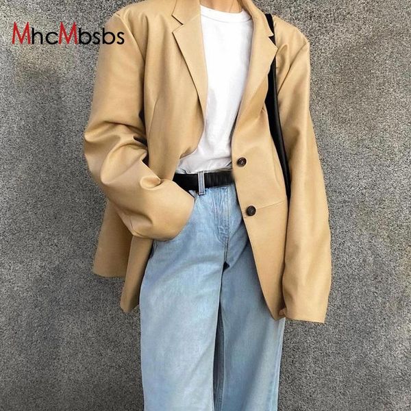

women's suits & blazers pu faux leather winter blazer jacket women loose casual single breasted elegant coat 2021 fall harajuku office, White;black