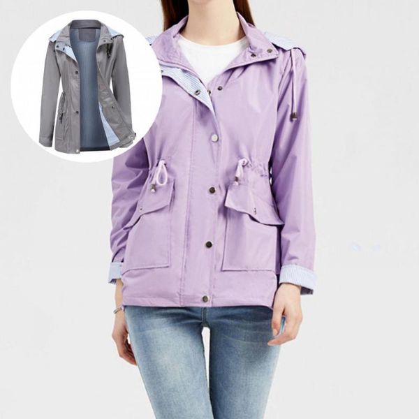 

women's jackets classic women windbreaker stand collar fall winter detachable hat jacket raincoat coat, Black;brown