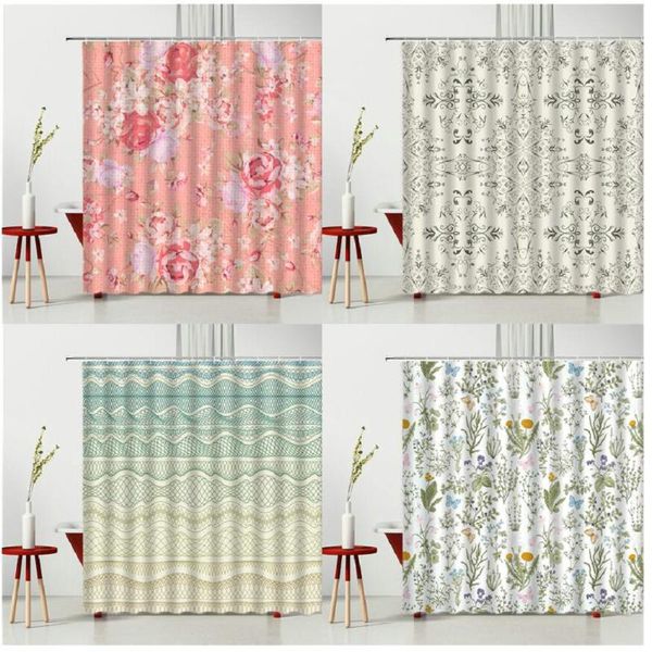 

shower curtains red flowers stripe color curtain floral print modern bedroom waterproof polyester fabric machine washable