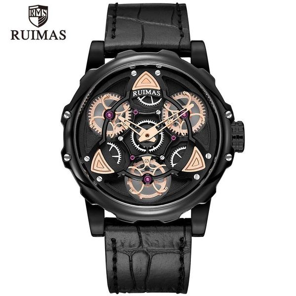 

wristwatches ruimas men watch creative wristwatch gentleman clock rotate black leather band relogio masculino erkek kol, Slivery;brown