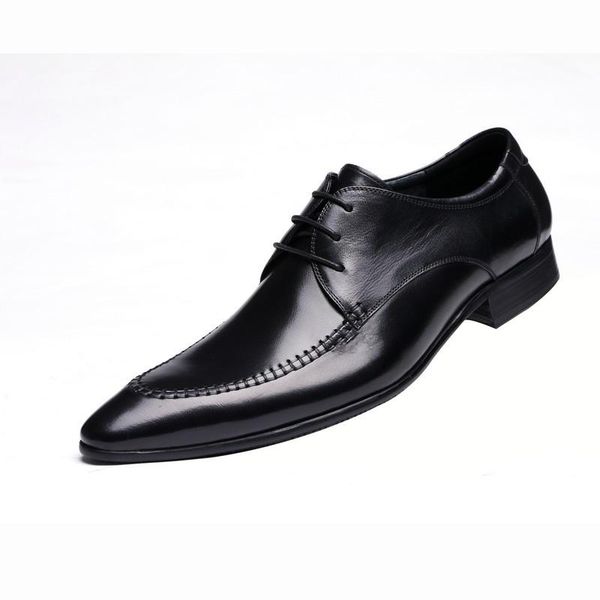 

dress shoes men work leather business formal wear genuine pointed toe, Black