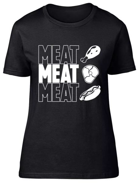 

meat meat meat bbq barbecue womens ladies fitted t shirt, White;black