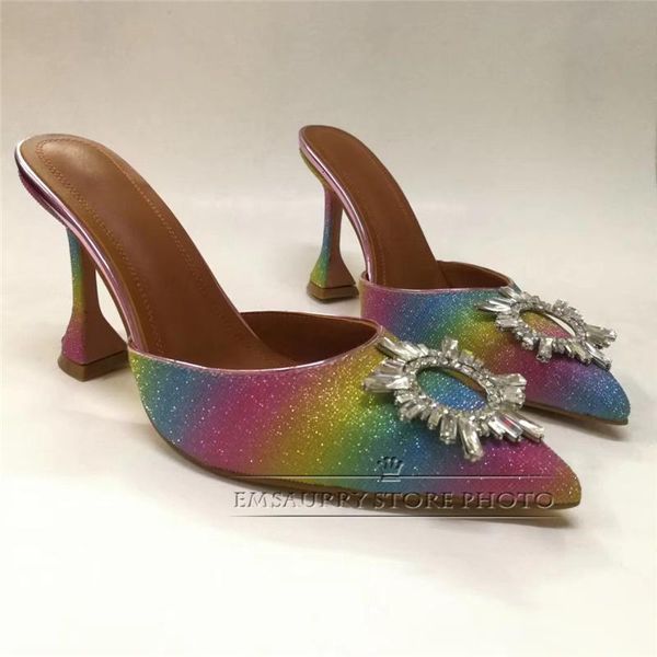 

sandals design crystal sunflower buckle women pointed toe goblet heel colorful rainbow color sequins high heels woman xgkg, Black
