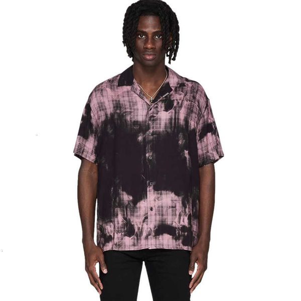 

women's t-shirt hip hop 20ss bleached tartan men women 1:1 tag beach british tie-dye plaid button represent vintage shirt gybl, White