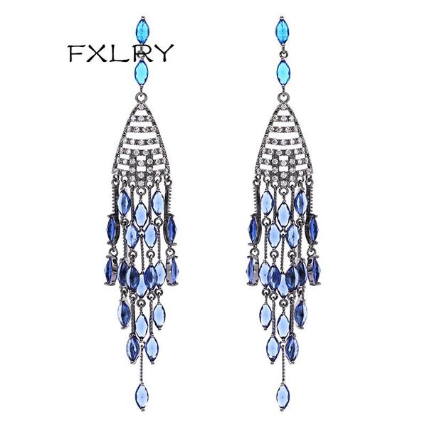 

dangle & chandelier fxlry french gun black zircon personality long tassel earrings for woman fashion wedding party jewelry, Silver