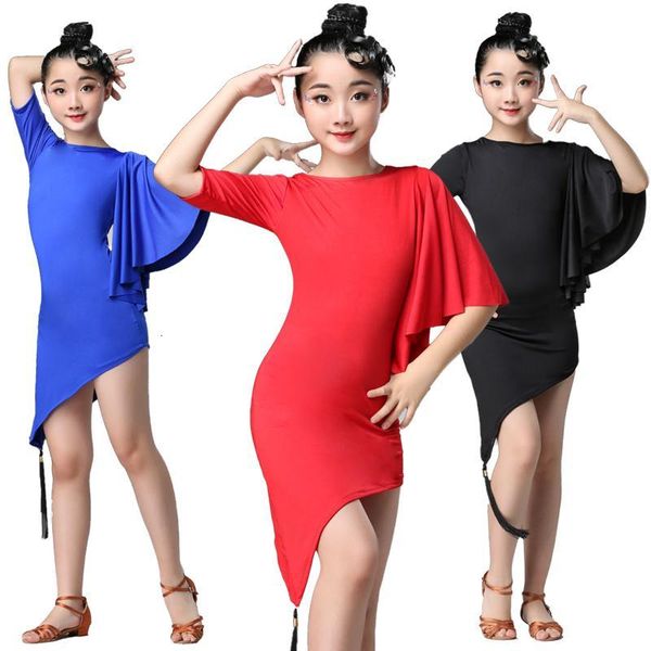 

stage wear children latin dance costume ballroom tango samba dancing dress competition dresses girls 5-14t nylon jeqw, Black;red