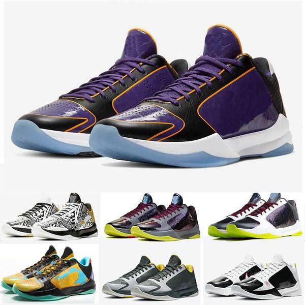 Tênis de basquete Mamba Zoom 5 Protro What If Bruce Lee Big Stage Chaos Prelude Metallic Gold Rings Men Shoe Sports Tennis