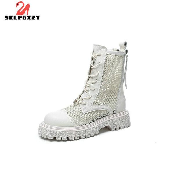 

boots summer genuine leather women sandals cowhide breathable locomotive shoes european style ankle, Black