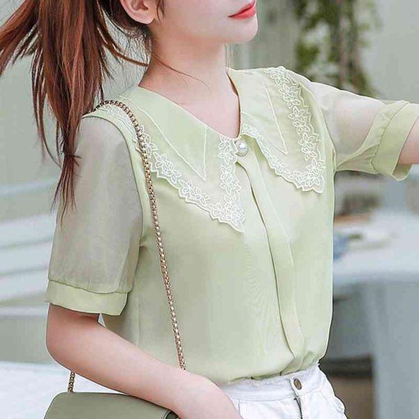 

blouse women blusas mujer de moda s v-neck chiffon shirt short sleeve shirts blusa d321 210426, White