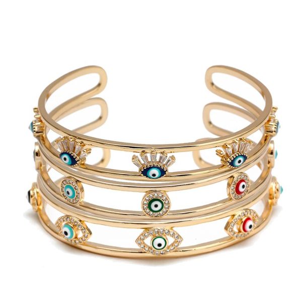 

bangle copper multi color turkish evil eye open gold adjustable for women men fashion jewelry bd168, Black