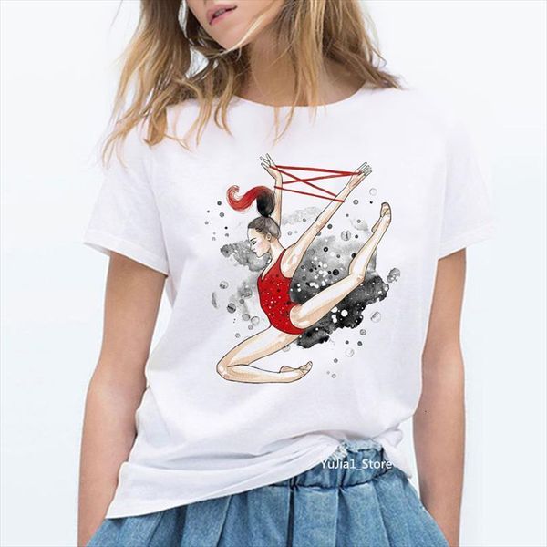 

summer watercolor ballet dancer men and womens printed girl kawaii gymnastics dance lover tee femme custom, White;black