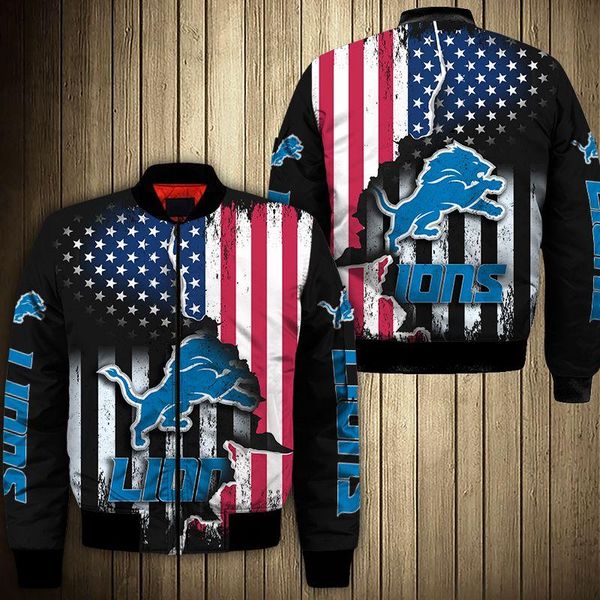 

men's jackets straydogs menblue black and white red stitching american flag roaring lion print bomber jacket, Black;brown