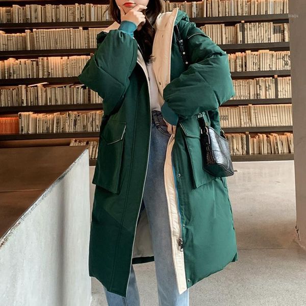 

women's down & parkas women fashion brand winter long jacket simple cuff design windproof warm female cotton-pad coats, Black