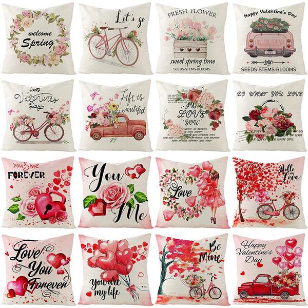

cushion/decorative pillow cushion cover pink rose valentine's day pillowcase custom linen sofa backrest case pillowcases