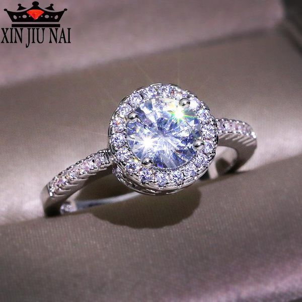 

cluster rings 2021 european and american women's geometric round zircon micro inlaid luxury jewelry engagement wedding ring, Golden;silver