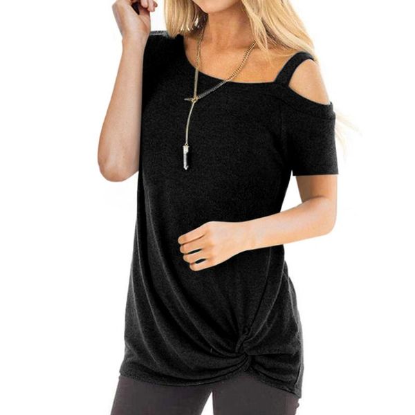 

women's t-shirt ladies collar short sleeve pure color casual off shoulder tshirt women basic harajuku soft t shirt tee, White