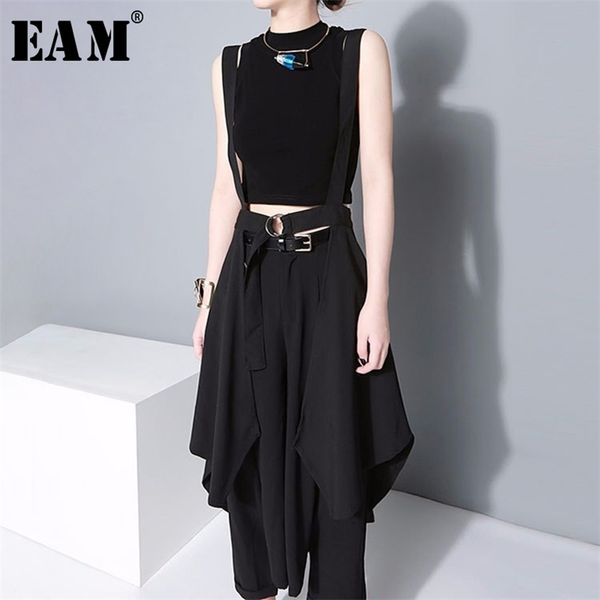 

[eam] spring autumn high waist black bandage irregular suspender half-body skirt women fashion all-match jy932 210621