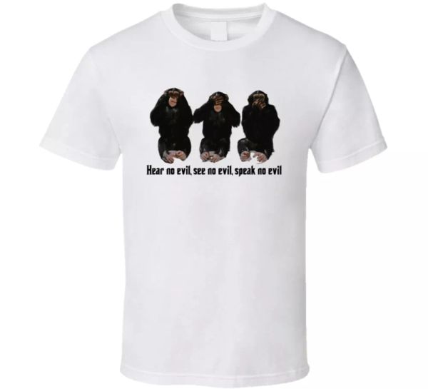 

three-wise-monkeys-hear no speak no see no evil t shirt, White;black