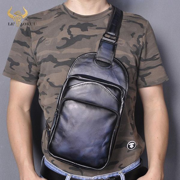 

waist bags trend crazy horse leather men casual fashion travel daypack chest sling bag design one shoulder strap crossbody male 9977-d
